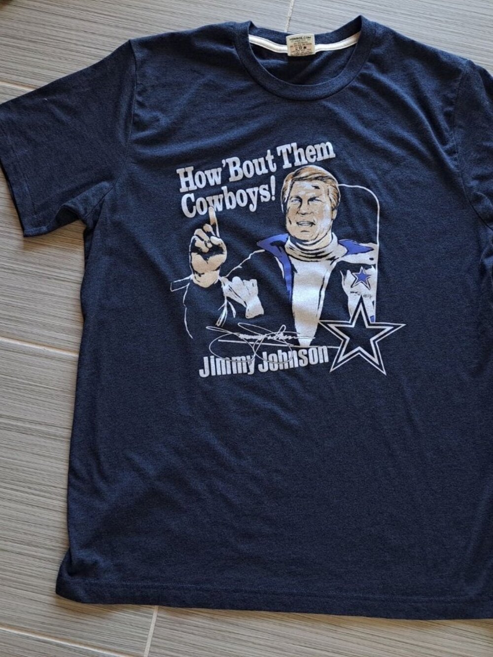 Men's Homage Jimmy Johnson Navy Dallas Cowboys Tri-Blend T-Shirt M Unisex - Picture 3 of 9